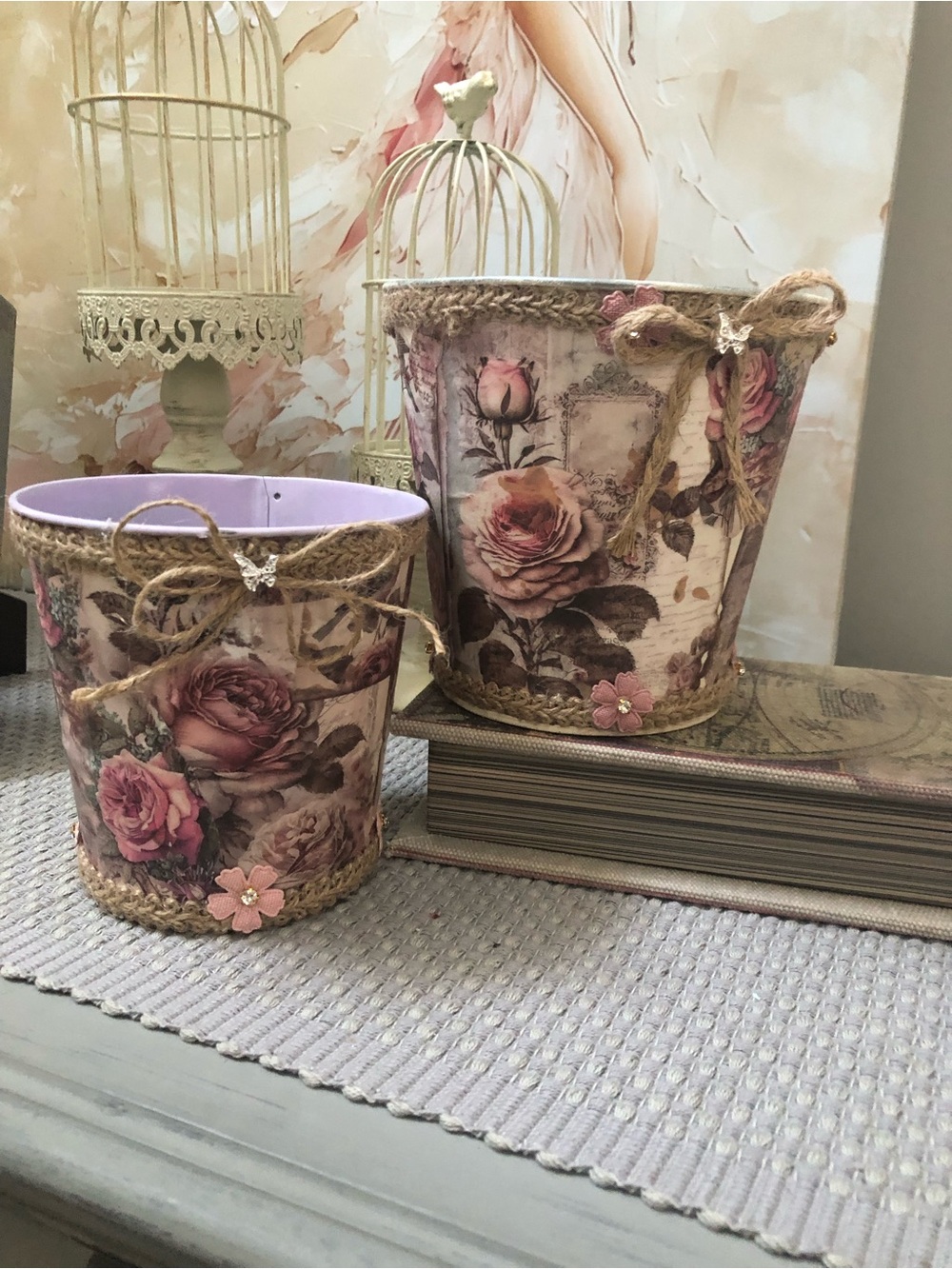 Floral Rose Decorative Planter Set - Pink